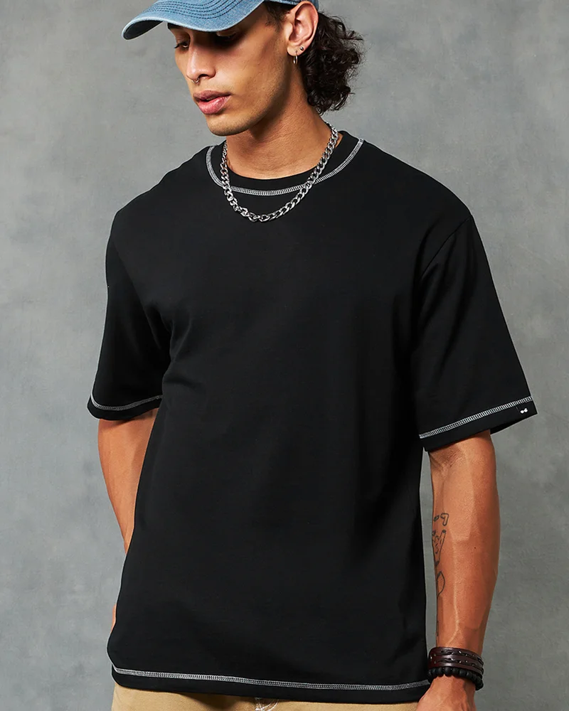 bewakoof Men's Black Oversized T-shirt